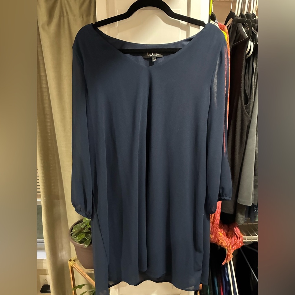 Lulu's Deep Blue Long Sleeve Cocktail Dress